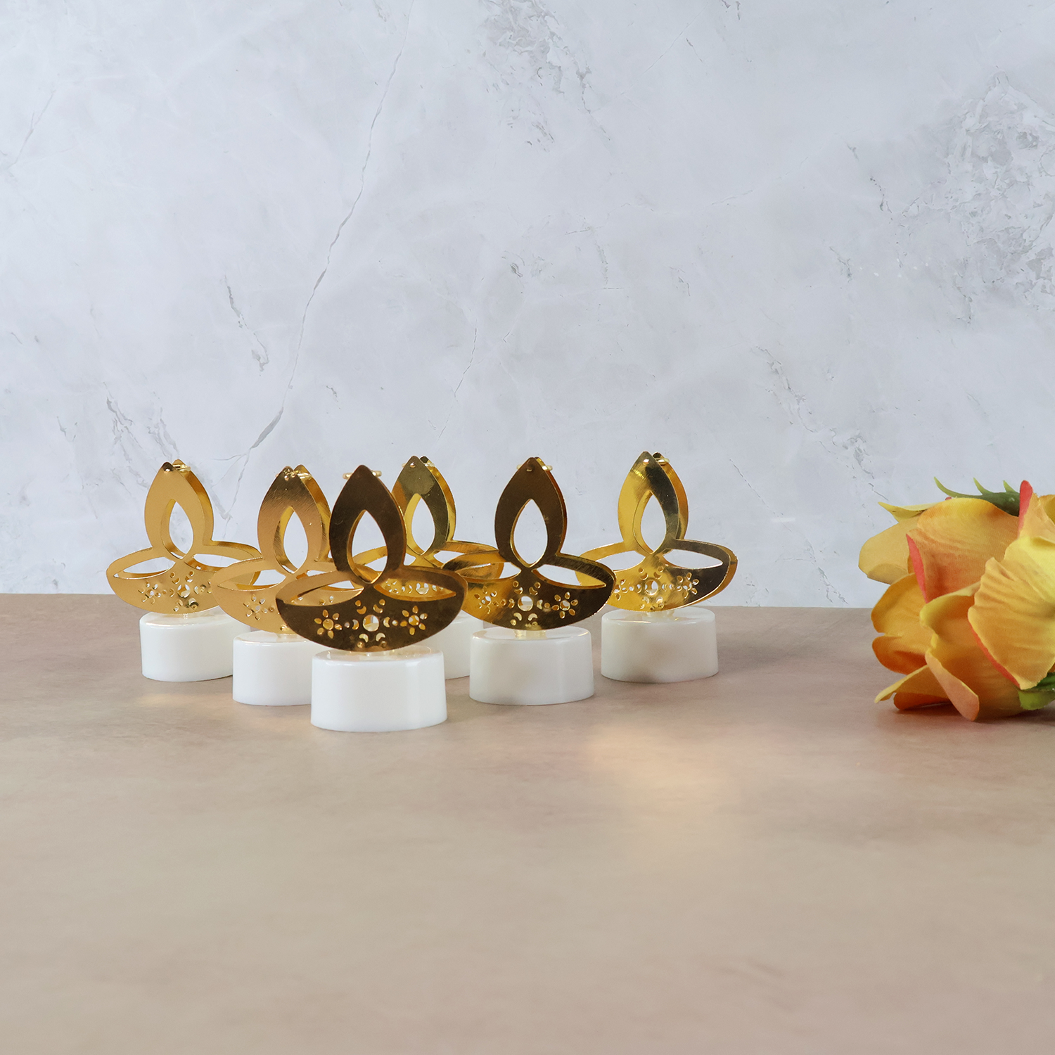 Golden Diya Shaped LED Tealight Candles (6 Pc) Golden Diya Shaped LED Tealight Candles (6 Pc)